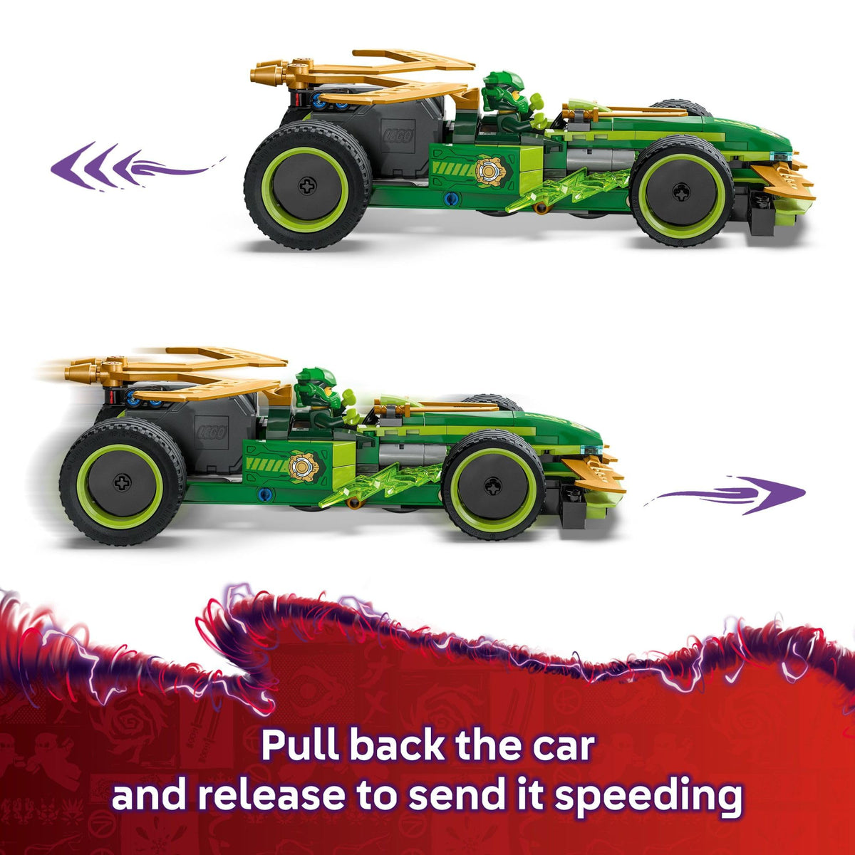 LEGO NINJAGO Lloyd's Pull-Back Race Car Toy - Building Toy for Pretend Play for Boys and Girls, Ages 7+ - Toy Car for Kids with 2 Minifigures - Gift Idea for Birthdays - 71828