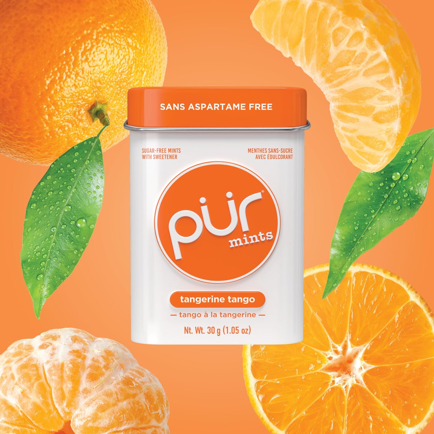PUR Mints | Aspartame Free | Made with Xylitol | Sugar Free, Vegan, Gluten Free & Keto Friendly | Natural Tangerine Tango Flavoured Mints, 30 Pieces (Pack of 12) - Available at All In One Marketplace Canada