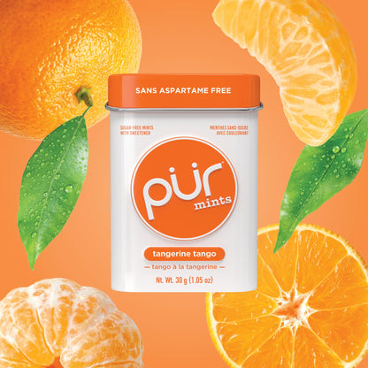 PUR Mints | Aspartame Free | Made with Xylitol | Sugar Free, Vegan, Gluten Free & Keto Friendly | Natural Tangerine Tango Flavoured Mints, 30 Pieces (Pack of 12) - Available at All In One Marketplace Canada