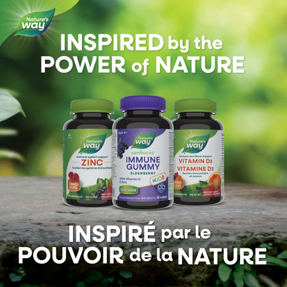 Nature's Way Sambucus Immune Cold and Flu Care Elderberry Gummies with Vitamin C and Zinc - Immune Support for Kids 4+, 60 Gummies - Available at All In One Marketplace Canada