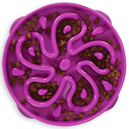 Fun Feeder Slo Bowl – Large 4‑Cup Capacity, Slow Feeding, Medium to Large Dogs, Non‑Slip, Purple, Flower Pattern