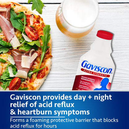 Gaviscon Liquid Extra Strength Antacid - 340 ml - Antacid Liquid for Day and Night Heartburn Relief, Acid Reflux and GERD Relief, Fruit Blend - Free of Aluminum, Lactose and Gluten Gaviscon