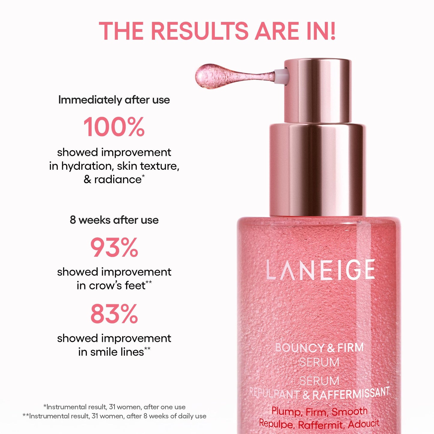 LANEIGE Bouncy & Firm Serum: Korean Slow Aging Collagen Serum with Peptides for Plumping, Firming, & Hydrating - Available at All In One Marketplace Canada