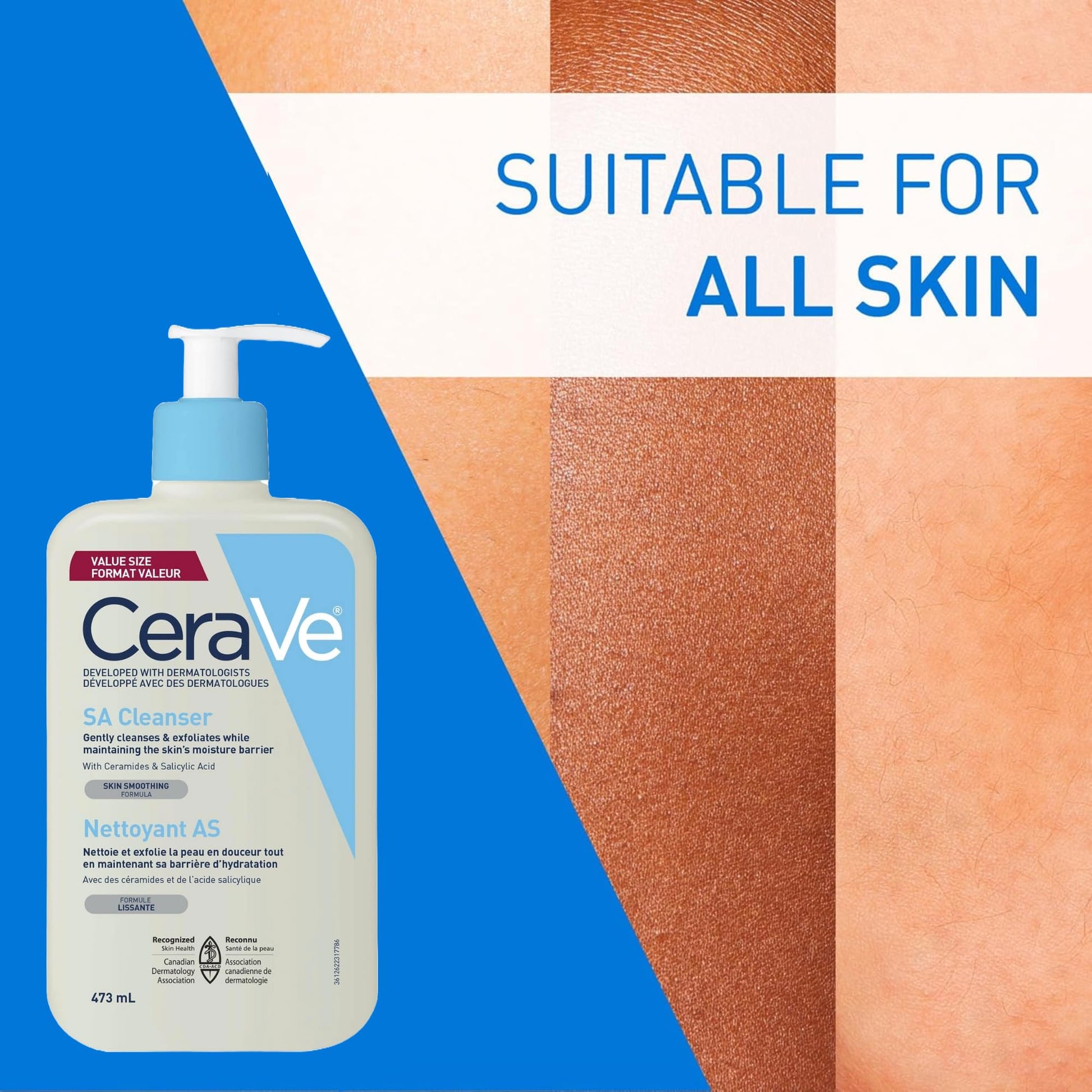 CeraVe Salicylic Acid Cleanser, Renewing Exfoliating Face Wash With Vitamin D for Normal Skin, Fragrance Free, Verified by CeraVe, 473ml