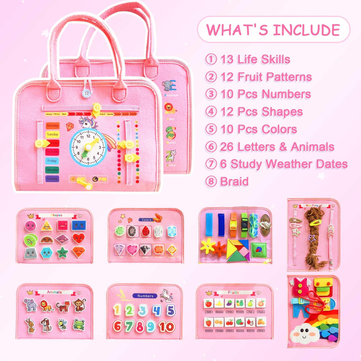Montessori Activity Busy Book for Toddler - 1 2 3 4 5 Years Old Activity Busy Board Toy, Sensory Board Toy Educational Activities for Fine Motor Skills Learning, Travel Toys for Airplane Car Christmas 🍁 All In One Marketplace Canada
