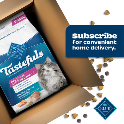 Blue Buffalo Tastefuls Chicken & Brown Rice Recipe Adult Dry Cat Food Hairball Control, Real Chicken First, Deliciously Healthy Natural Cat Food, Supports Digestive Care and Coat Health, 6.8kg Bag