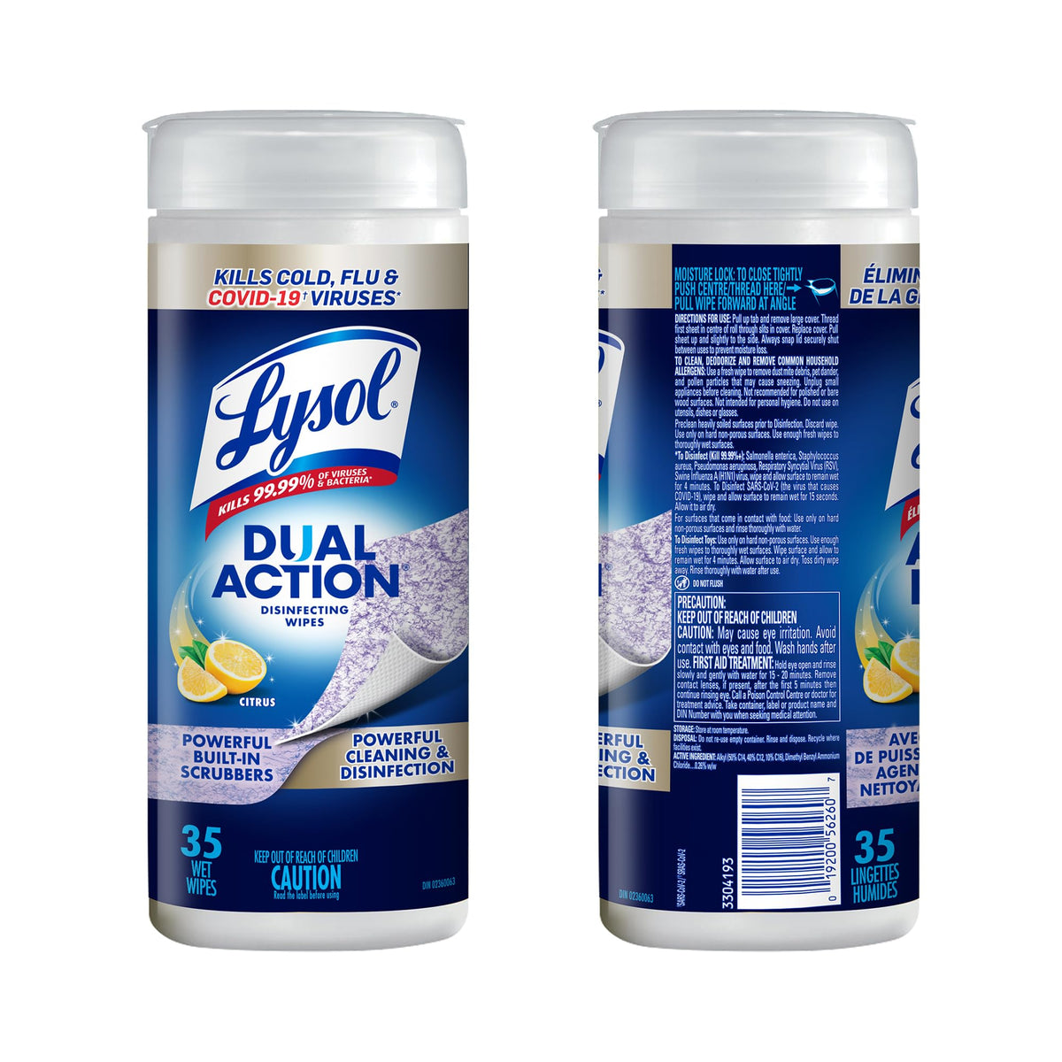 Lysol Dual Action Disinfecting Wipes, Scrubbing & Soft Texture, 12 X 35 ct