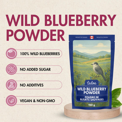 Taloa Wild Blueberry Powder 150g – Pure Nova Scotia Wild Blueberries, Canadian-Made, Unsweetened & Additive-Free
