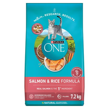 Purina ONE Dry Cat Food, Salmon & Rice Formula - 7.2 kg Bag