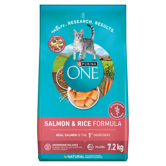 Purina ONE Dry Cat Food, Salmon & Rice Formula - 7.2 kg Bag