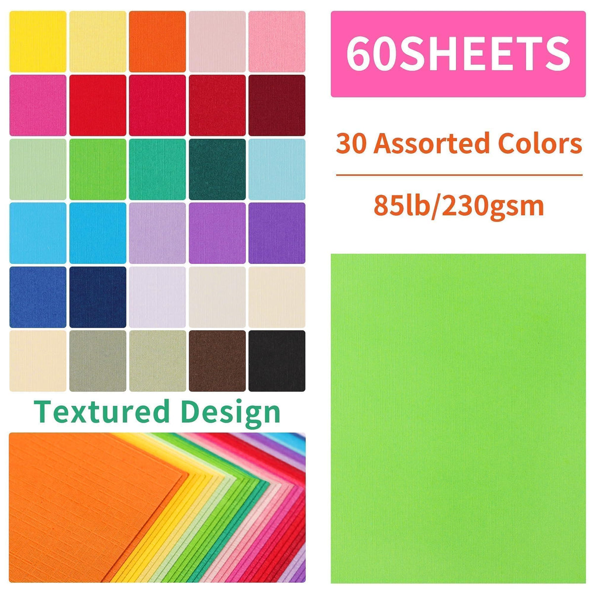 60 Sheets Textured Cardstock 85Ib 30 Colors Construction Paper 8.5"x11" 🍁 All In One Marketplace Canada