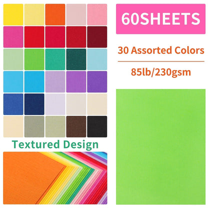 60 Sheets Textured Cardstock 85Ib 30 Colors Construction Paper 8.5"x11" 🍁 All In One Marketplace Canada
