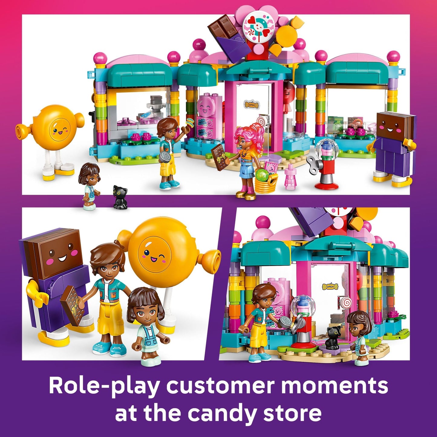 LEGO Friends Heartlake City Candy Store Building Toy - Pretend Play Set for Kids, Girls and Boys, Ages 6+ - with 2 Minidolls, a Micro-Doll, and a Cat Figure - Gift Idea for Birthday - 42649