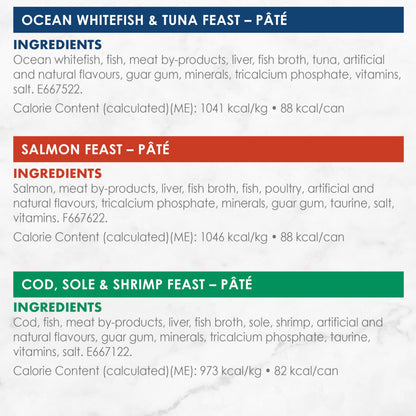 Fancy Feast Seafood Supper Wet Cat Food, Pate Variety Pack 3 Flavours - 85 g Can (24 Pack)