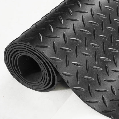 VEVOR Diamond-Plate Rubber Flooring Roll, 3 mm x 4 ft x 8 ft Garage Floor Mat, SBR Rubber Flooring Roll, Easy to Clean, Diamond Plate Mat for Under Cars, Garage Industry Gym, Black VEVOR