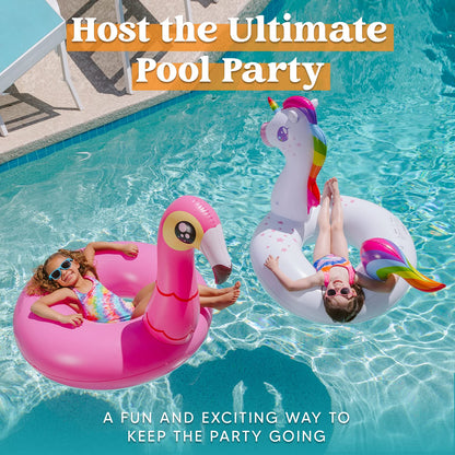 JOYIN 2-Pack Flamingo Unicorn Pool Float - Fun Beach Floaties, Inflatable Swimming Pool Tubes Party Toys, Lake Beach Floaty Swim Rings Summer Pool Raft Lounger for Adults & Kids - Available at All In One Marketplace Canada