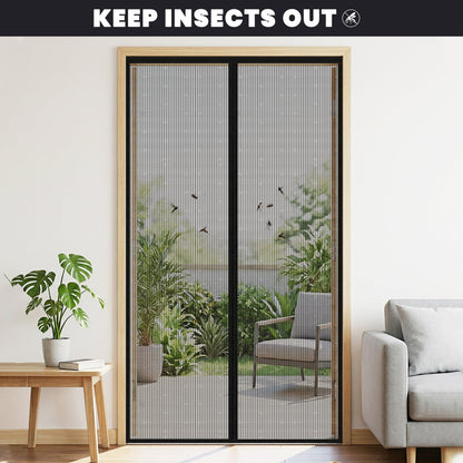 Magnetic Screen Door 34"W x 82"H, Fits Door Size to 32"W x 80"H, Heavy Duty Fiberglass Moustiquaire Magnétique, Screen Mesh with Automatic Block Closure, Walk Through Easily for Kids Pets