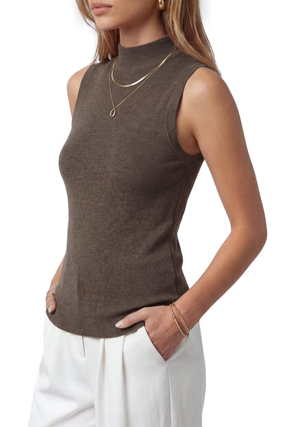 Arach&Cloz Women's Mock Neck Business Casual Sweater Tank Tops Coffee M 🍁 All In One Marketplace Canada