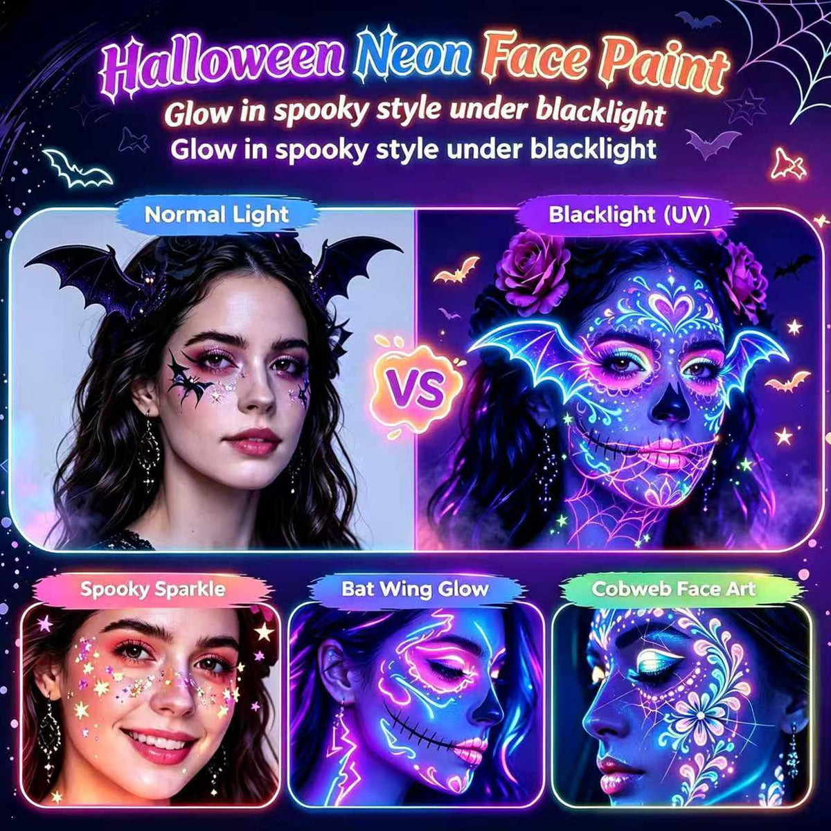 42 Colors Face Painting Kit for Kids，Professional Face Paint Makeup Kit Non-Toxic Water Activated Facepaint Palette with Brush, Stencil, Sponge, Gem, for Party Halloween Christmas 🍁 All In One Marketplace Canada