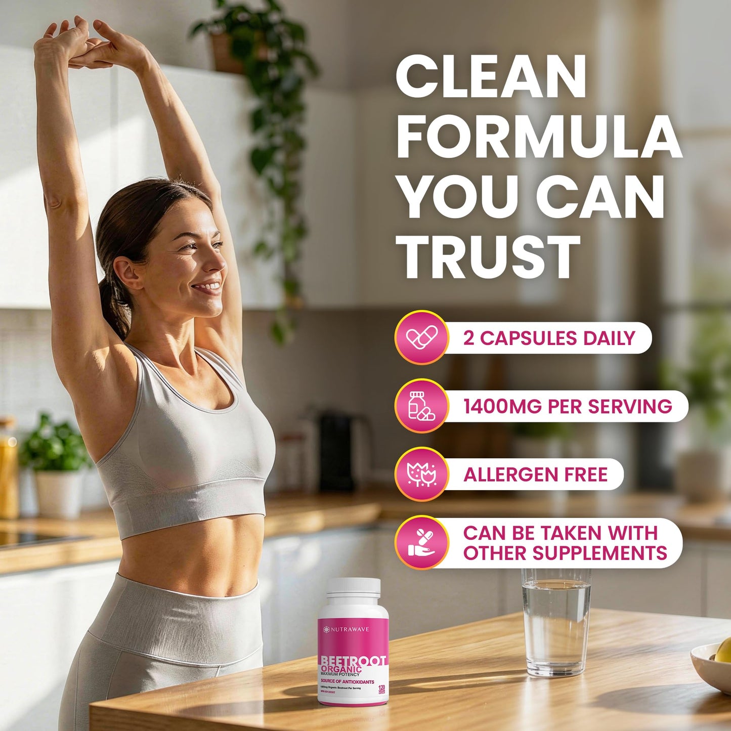 Nutrawave Organic Beetroot Capsules 1400mg – High Potency Nitric Oxide Booster for Energy, Heart & Brain Health – 120 Vegan, Non-GMO Beta Vulgaris Supplements – Raw Beet Root Powder with Vitamins & Antioxidants - Available at All In One Marketplace Canada