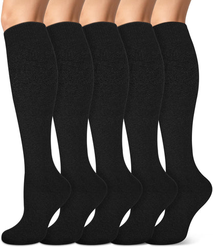 Knee High Socks for Women Boot Black Long Thick Warm Winter Socks Support For Hiking Work(5 Pairs Black) 🍁 All In One Marketplace Canada