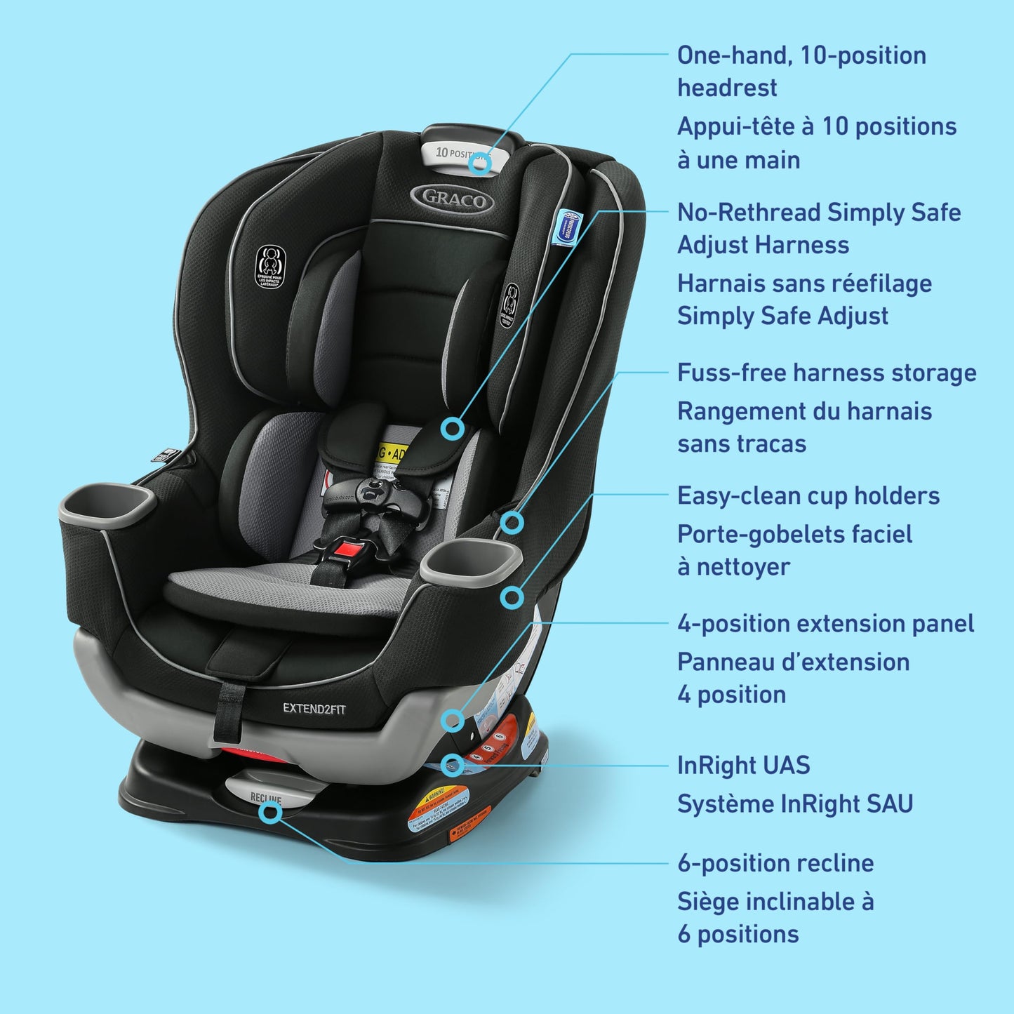 Graco Extend2Fit Convertible Car Seat, 2-in-1 Forward & Rear-Facing Baby Car Seat, 1.8-30 kg (4-65 lb), Titus