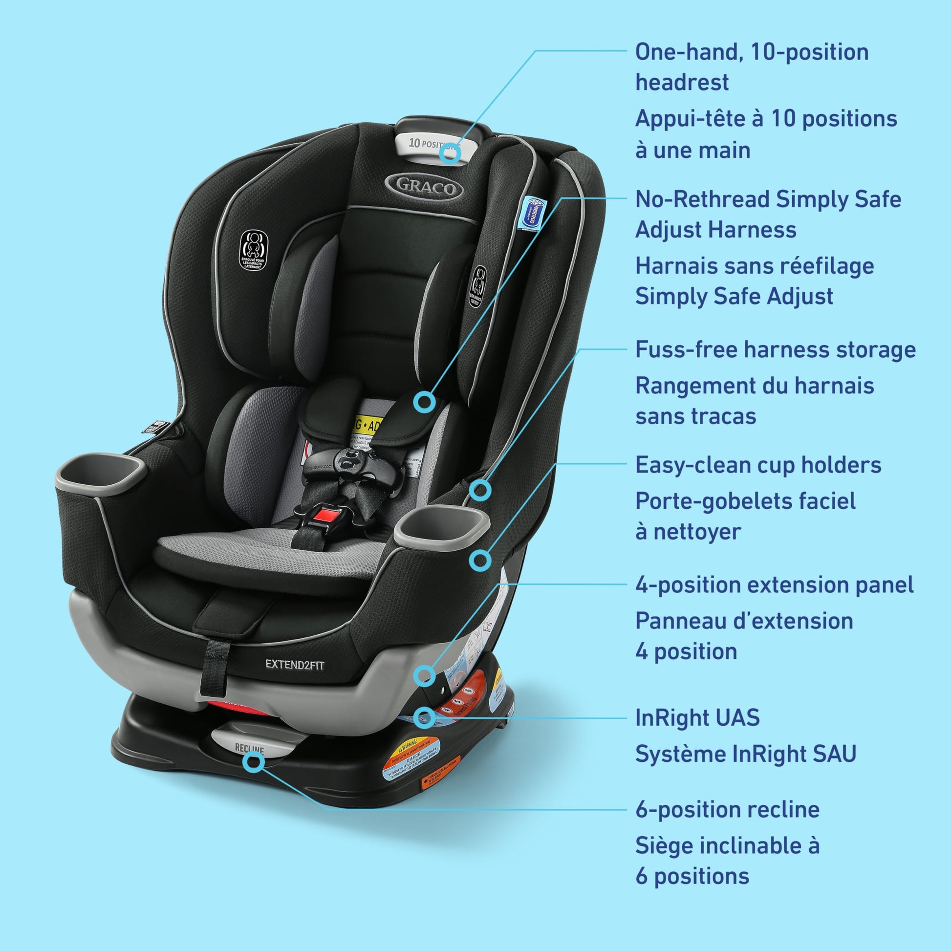 Graco Extend2Fit Convertible Car Seat, 2-in-1 Forward & Rear-Facing Baby Car Seat, 1.8-30 kg (4-65 lb), Titus