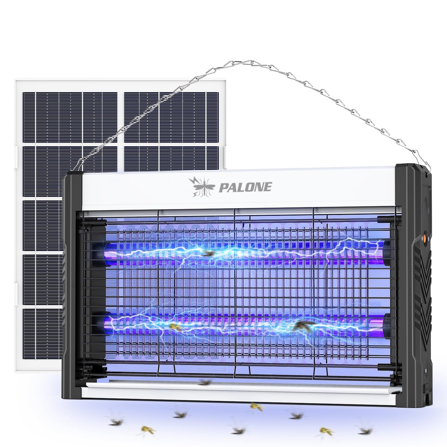 PALONE Solar Bug Zapper, 4000V Electric Bug Zapper with 8W Solar Panel, Rechargeable Bug Zapper with LED Light, Fly Zapper with Fireproof Waterproof, Indoor Outdoor Zapper for Kitchen,Camping,Patio