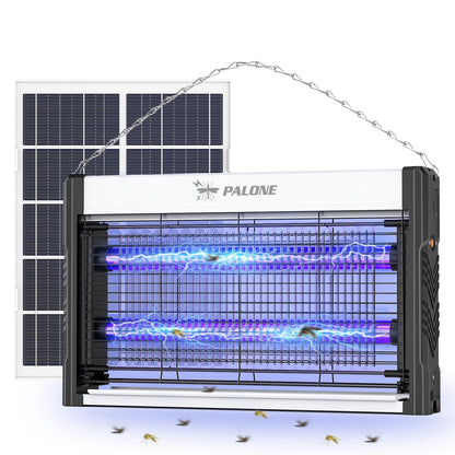 PALONE Solar Bug Zapper, 4000V Electric Bug Zapper with 8W Solar Panel, Rechargeable Bug Zapper with LED Light, Fly Zapper with Fireproof Waterproof, Indoor Outdoor Zapper for Kitchen,Camping,Patio