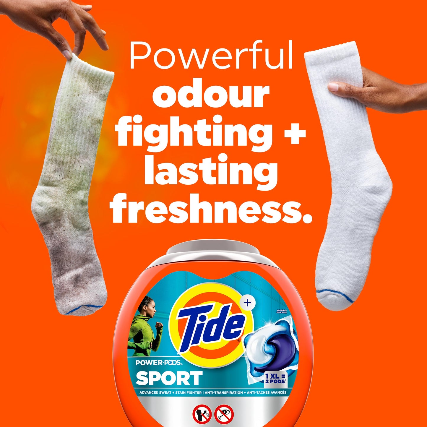 Tide Power Pods Sport Laundry Detergent Pacs, Advanced Sweat + Stain Fighter, 63 Count Tide