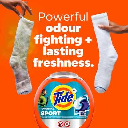Tide Power Pods Sport Laundry Detergent Pacs, Advanced Sweat + Stain Fighter, 63 Count Tide