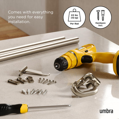 Umbra Twilight Curtain Rod Set – Wrap Around Design Ideal for Blackout or Room Darkening Panels, 30 to 84 Inches, Nickel Umbra