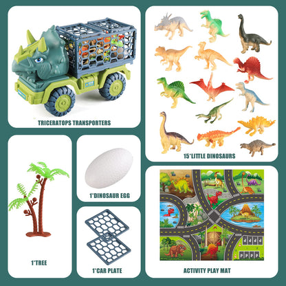 Dinosaur Truck Toys for Kids 3-8 Years, Triceratops Transport Car Toy with 15 Dino Figures,Dinosaur Eggs,Activity Play Mat,Dinosaur Game Set,Christmas Birthday Gifts for Boys Girls Stocking Stuffers 🍁 All In One Marketplace Canada