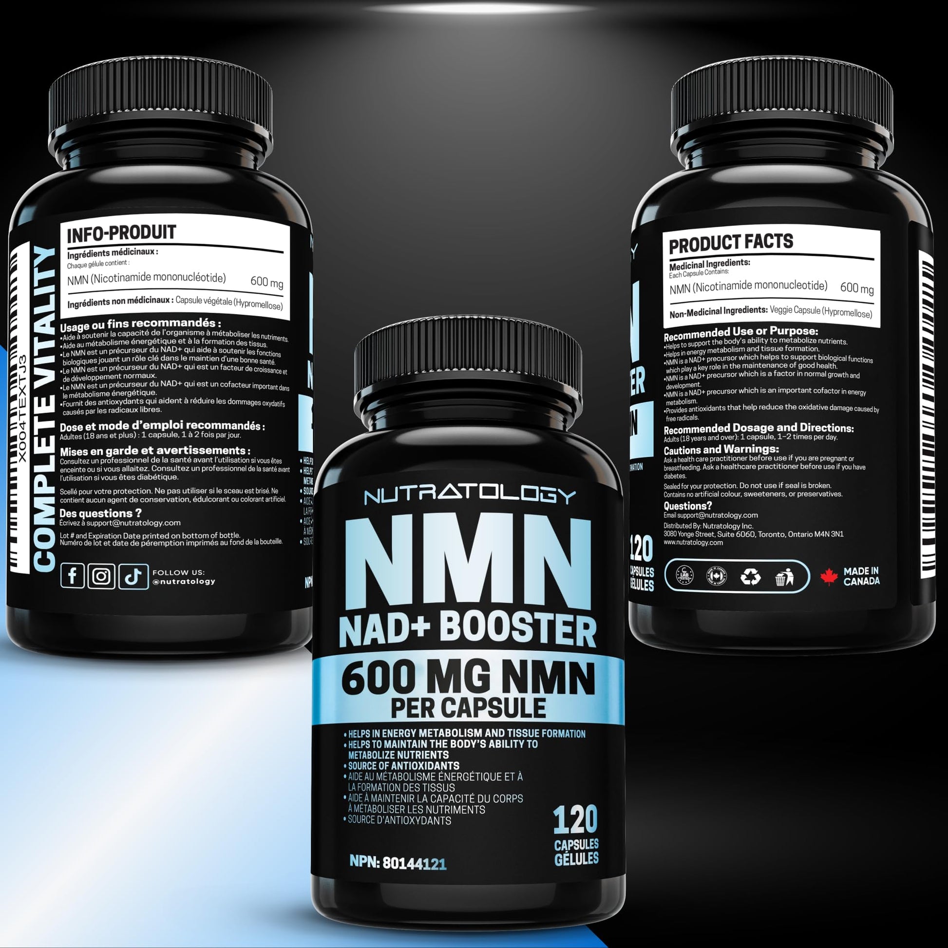 Nutratology® NMN Supplement - 1200 mg Per Serving - NAD+ Booster - Made In Canada - Premium 99% Purity - Protects Cellular Health & Supports Healthy Aging - 120 Capsules