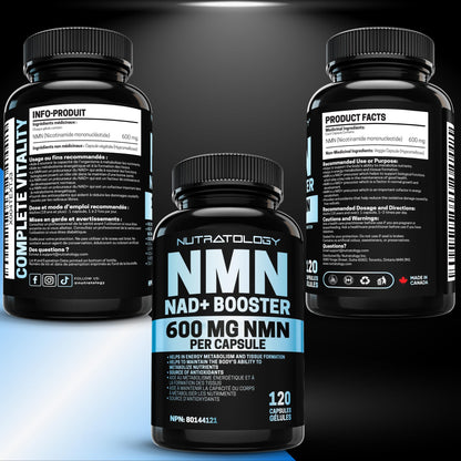 Nutratology® NMN Supplement - 1200 mg Per Serving - NAD+ Booster - Made In Canada - Premium 99% Purity - Protects Cellular Health & Supports Healthy Aging - 120 Capsules