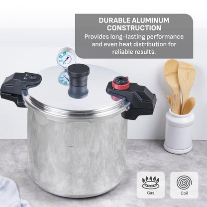 T-fal 22-Quart Aluminum Pressure Canner, 3 PSI Settings, Includes Racks & Guide, Large Capacity, Pressure & Water Bath for Vegetables, Meats, Seafood & Fruits, Silver T-Fal