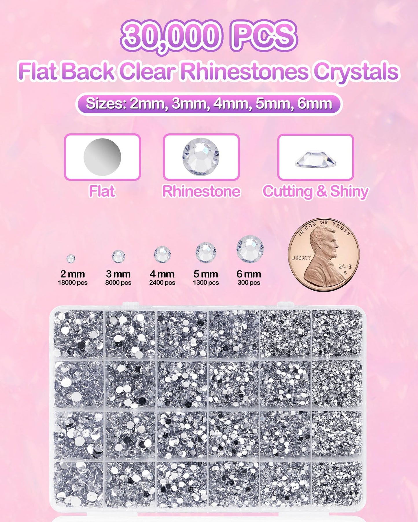 62,000pcs/64-Cells Bedazzling Kit, with 32,000pcs 3mm Nail Rhinestones in 40Colors for Bedazzling & 30,000pcs Clear Flatback Nail gems,6 Bottles B7000 Jewelry Glue, 2 Tweezers & 2 Dotting Pens - Available at All In One Marketplace Canada