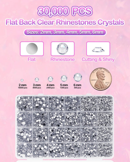 62,000pcs/64-Cells Bedazzling Kit, with 32,000pcs 3mm Nail Rhinestones in 40Colors for Bedazzling & 30,000pcs Clear Flatback Nail gems,6 Bottles B7000 Jewelry Glue, 2 Tweezers & 2 Dotting Pens - Available at All In One Marketplace Canada