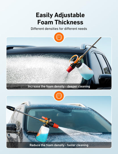 AstroAI Foam Cannon, Heavy Duty Car Foam Blaster Wide Neck Adjustable Snow Foam Lance and Thick Foam for Pressure Washer 1/4" Quick Connector （1L Bottle Without 5 Nozzles）