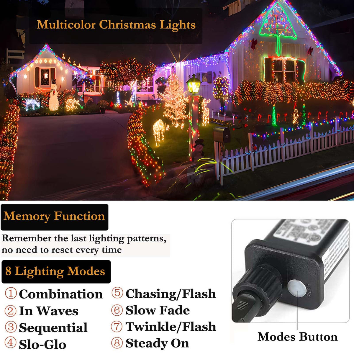 Tcamp 105FT 300LED Christmas Lights Outdoor, Memory Function, Multicolor 🍁 All In One Marketplace Canada
