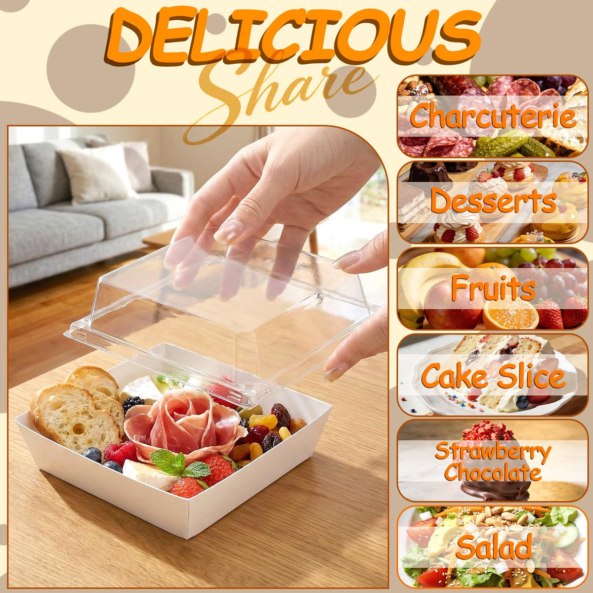 Hiceeden Set of 100 Sandwich Boxes with Clear Lids, White Paper Charcuterie Boxes, 5" Square Dessert Cake Boxes Food Grade for Swiss Roll, Hamburger, Pasta, Salad, Cookie 🍁 All In One Marketplace Canada