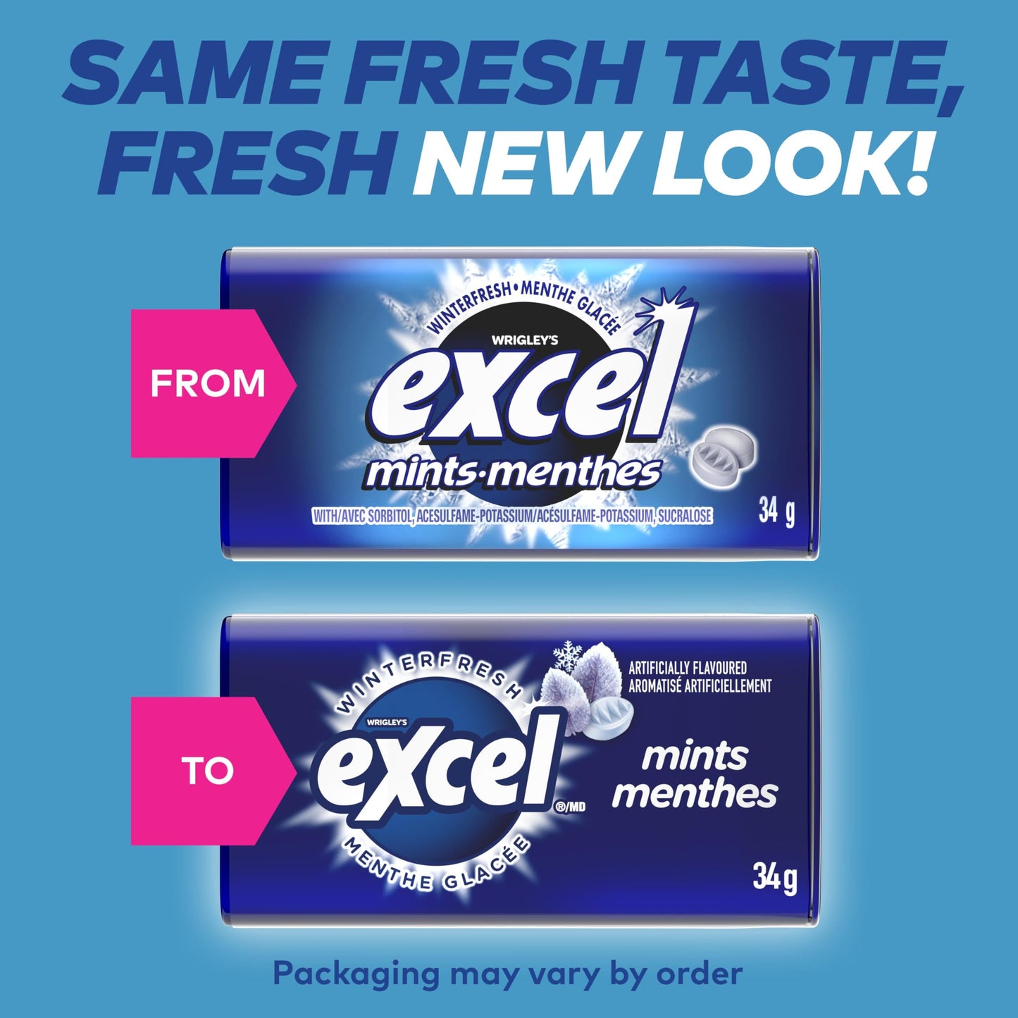 EXCEL, Winterfresh Flavoured Mints, 34g, Tin, 8 Packs - Available at All In One Marketplace Canada