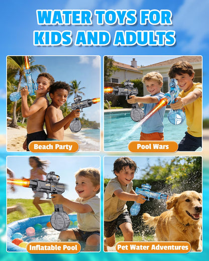 2PCS Electric Water Gun for Kids Adults,Auto Squirt Gun with Flashing Muzzle,26FT Range,Leak-Proof Rechargeable Water Blaster for Summer Pool Beach Water Fights