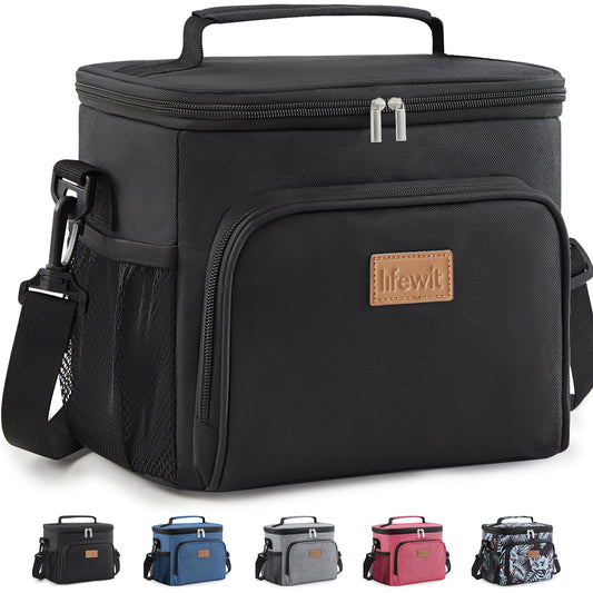 Lifewit Insulated Lunch Bag for Men, Reusable Lunch Box Women, Portable Cooler Freezable Soft Tote Bag Leakproof with Adjustable Shoulder Strap for Adult/Kid for Work/Picnic/School,Black 9L