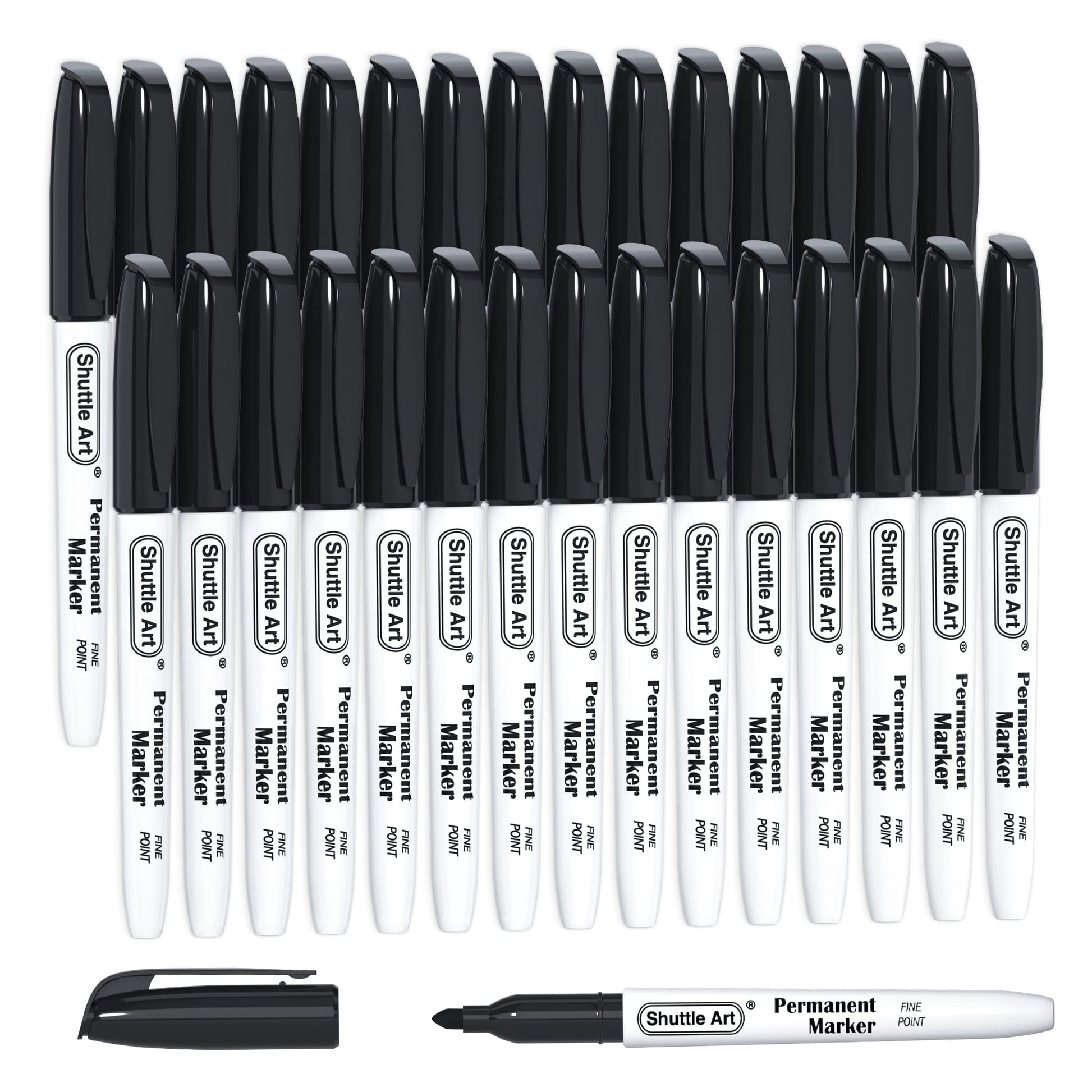 Shuttle Art Permanent Markers, 30 Pack Black Permanent Marker set,Fine Point, Works on Plastic,Wood,Stone,Metal and Glass for Doodling, Marking…