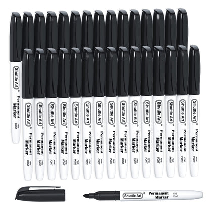 Shuttle Art Permanent Markers, 30 Pack Black Permanent Marker set,Fine Point, Works on Plastic,Wood,Stone,Metal and Glass for Doodling, Marking…
