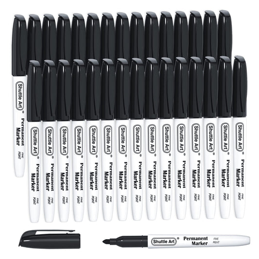 Shuttle Art Permanent Markers, 30 Pack Black Permanent Marker set,Fine Point, Works on Plastic,Wood,Stone,Metal and Glass for Doodling, Marking…