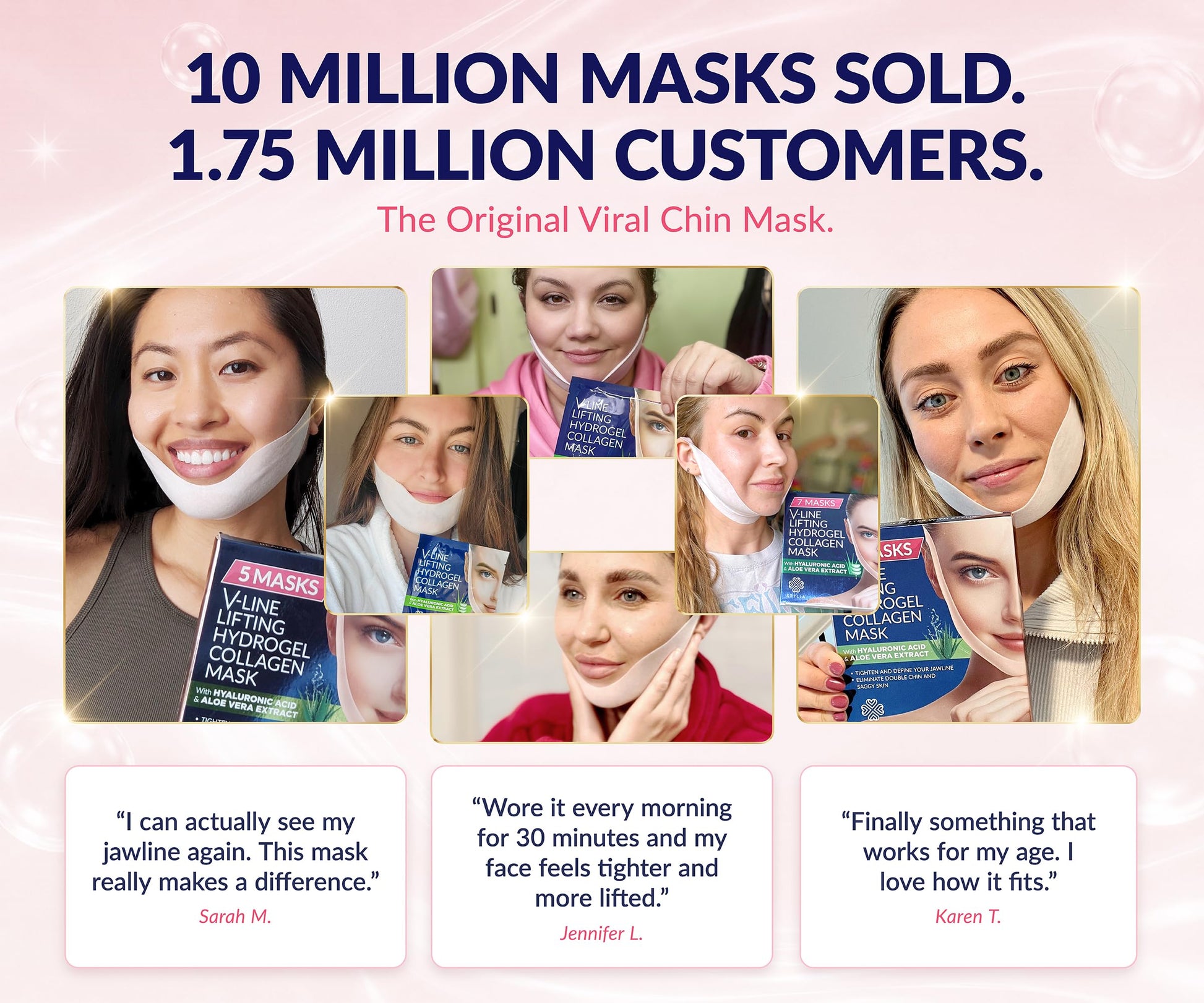 Stylia V Line Lifting Collagen Face Mask - Lift, Firm & Contour Jawline - Double Chin Strap with Hyaluronic Acid & Aloe Vera - Hydrating Neck & Face Tightening Mask - Chin Strap for Sleeping 10PC - Available at All In One Marketplace Canada