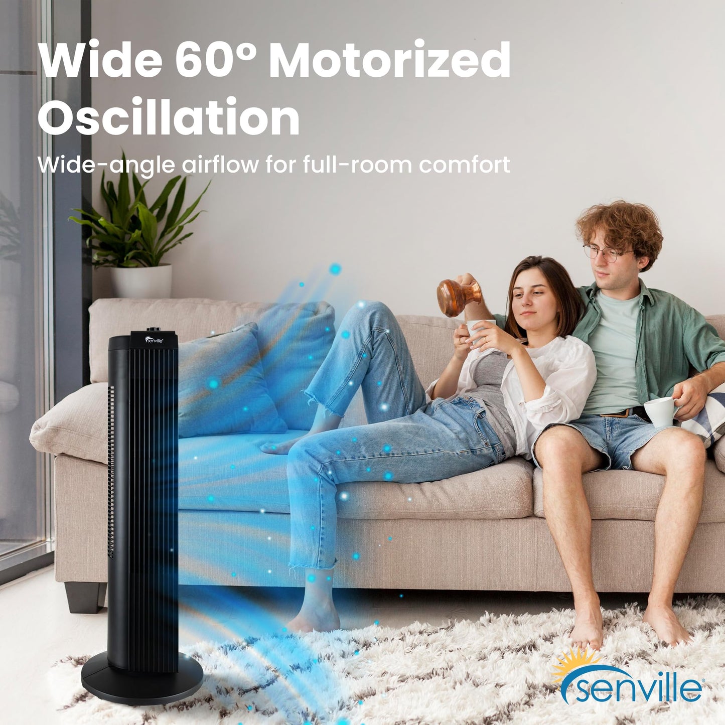 Senville 27" Standing Fan for Bedroom and Home with 60° Oscillation, 3 Speed, Compact Space-Saving Design, SENFZ10-19M - Available at All In One Marketplace Canada