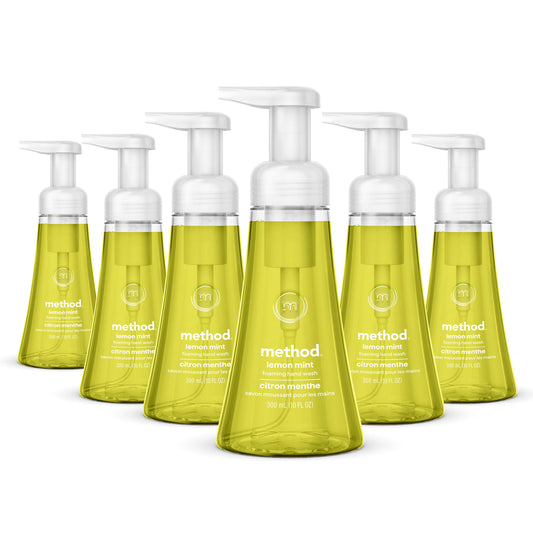 Method Foaming Hand Soap, Biodegradable Formula with Foaming Soap Dispenser Made of 100% Recycled Plastic, Lemon Mint Scent, 300 ml Soap Pump Bottles, 6 Pack Method